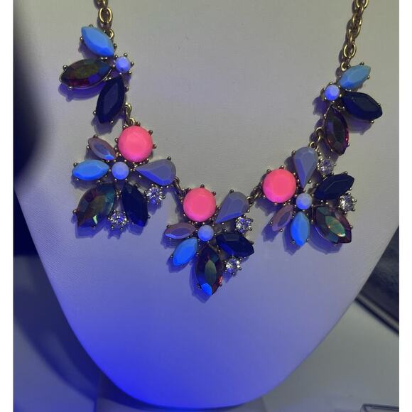 J. Crew Asymmetrical Vibrant Multicolor AB Glowing Rhinestone statement Necklace - Picture 10 of 12